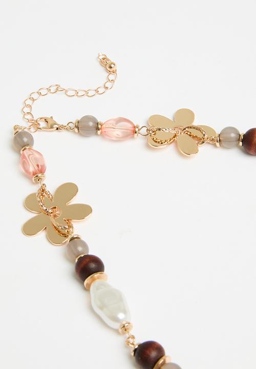 Tessa Design - Luna bead and flower necklace - gold