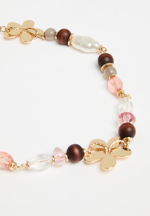 Tessa Design - Luna bead and flower necklace - gold