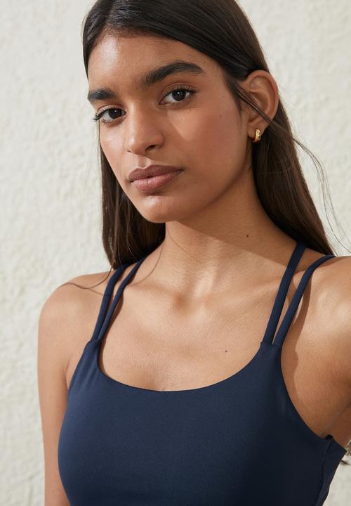 Cotton On - Recycled Strappy Sports Crop - Oceanic Navy