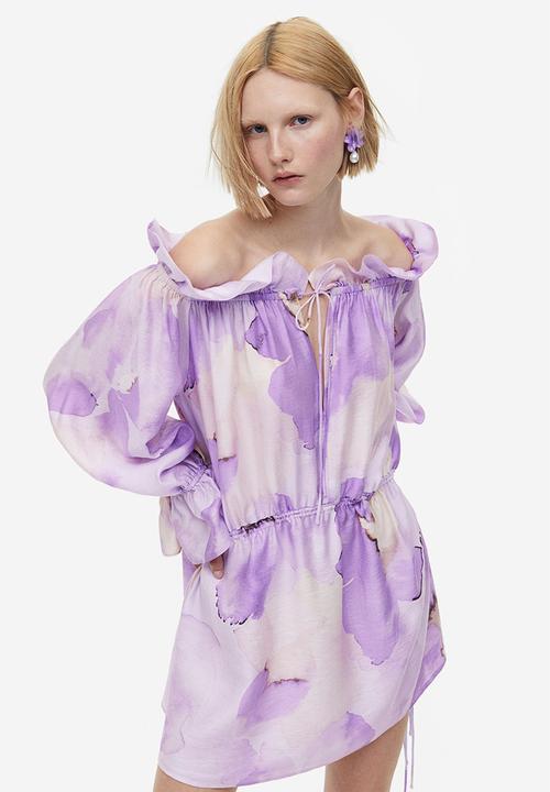 H&M - Oversized off-the-shoulder dress - light purple floral 