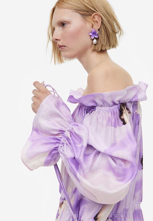 H&M - Oversized off-the-shoulder dress - light purple floral 