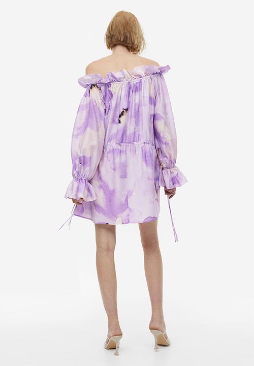 H&M - Oversized off-the-shoulder dress - light purple floral 