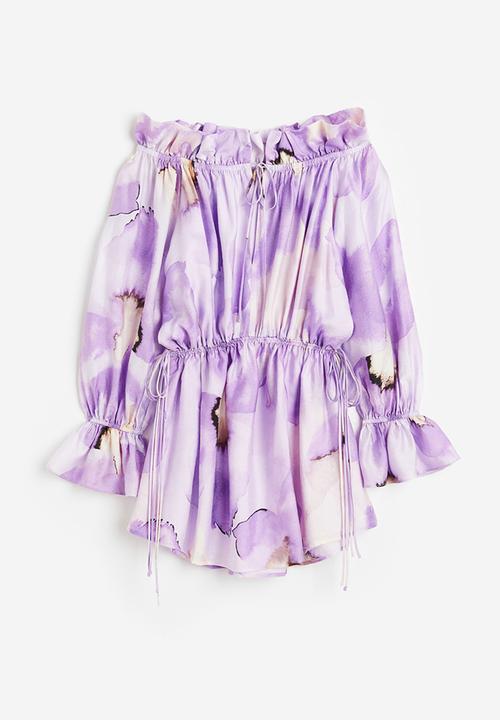 H&M - Oversized off-the-shoulder dress - light purple floral 