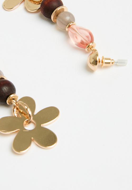 Tessa Design - Luna bead & flower earring - gold