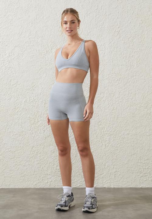 Cotton On - Seamless Plunge Front Crop - Light Grey Heather Marle