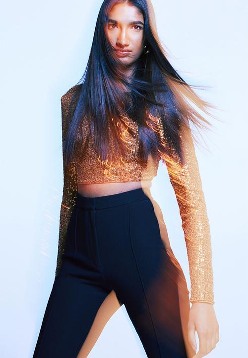 H&M - Embellished cropped top - bronze-coloured 