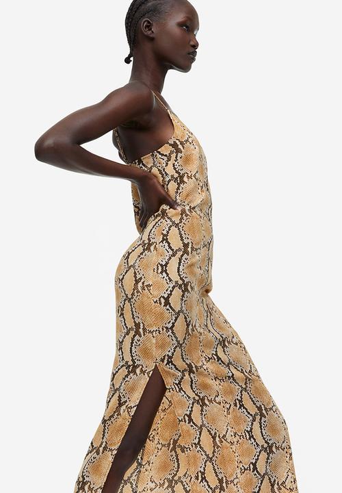 H&M - Crêpe slip dress - beige snakeskin-patterned
