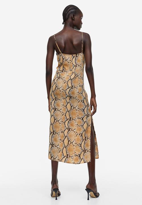 H&M - Crêpe slip dress - beige snakeskin-patterned