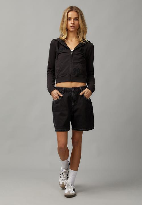 Factorie - Lightweight Graphic Zip Through Hoodie - Washed Black/Monte Carlo