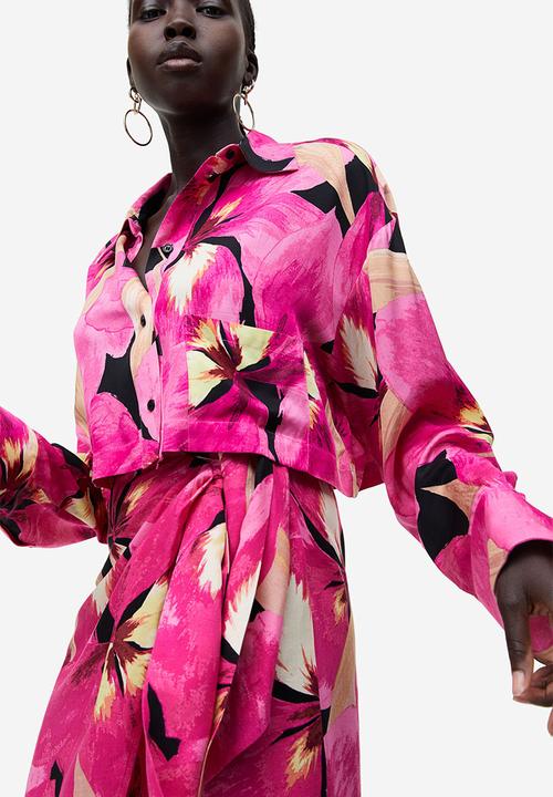 H&M - Linen-blend wrapover skirt - cerise orchids