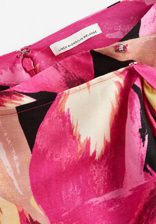 H&M - Linen-blend wrapover skirt - cerise orchids