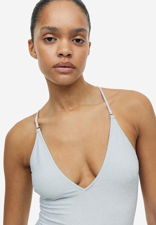 H&M - High leg swimsuit - silver-coloured/glittery