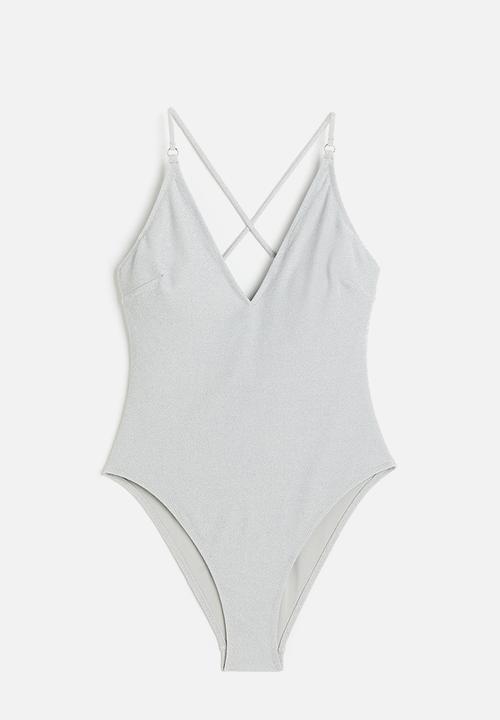 H&M - High leg swimsuit - silver-coloured/glittery