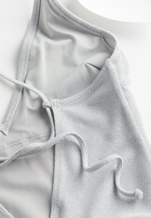H&M - High leg swimsuit - silver-coloured/glittery