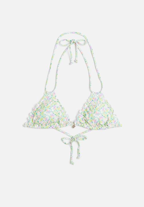 H&M - Padded triangle bikini top - light green/floral