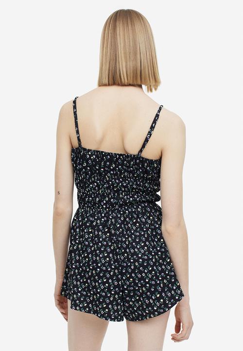 H&M - Crinkled jersey playsuit - black floral 