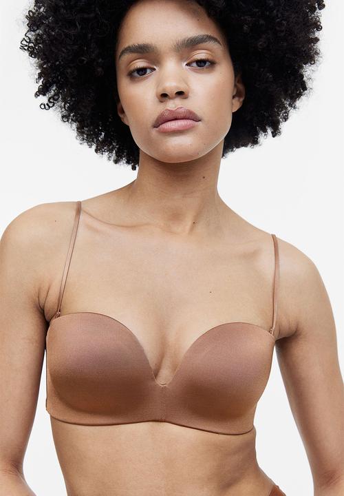 H&M - Microfibre non-wired push-up balconette bra - dark beige