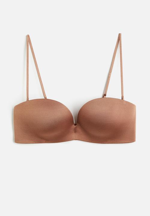 H&M - Microfibre non-wired push-up balconette bra - dark beige