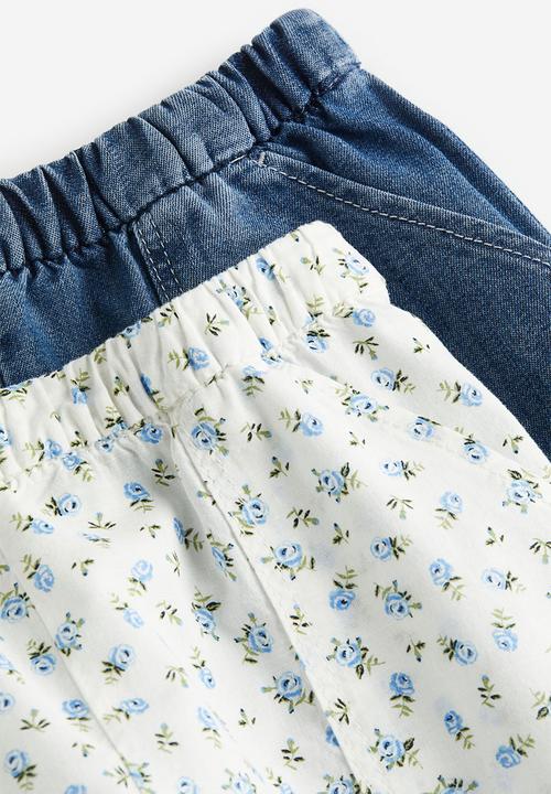 H&M - 2 Pack cotton shorts - denim blue/floral