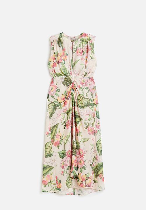 H&M - Patterned chiffon dress - light beige floral