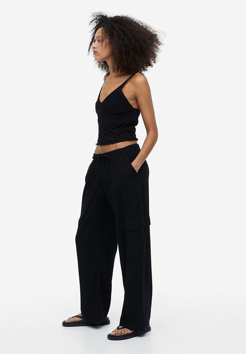 H&M - Linen-blend cargo trousers - black