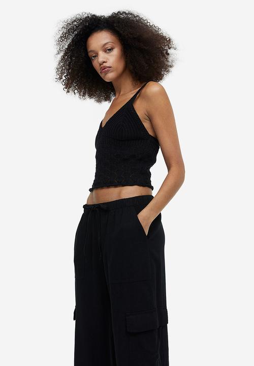 H&M - Linen-blend cargo trousers - black