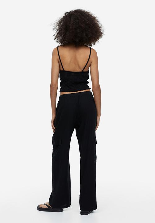 H&M - Linen-blend cargo trousers - black