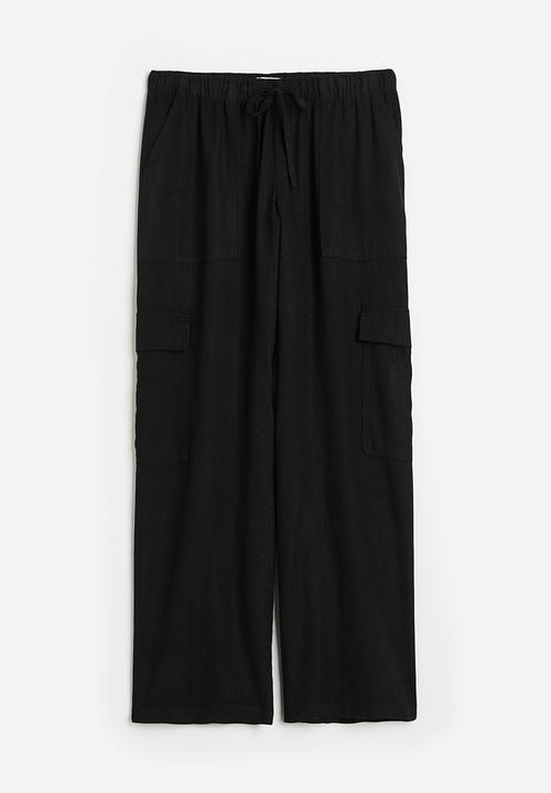 H&M - Linen-blend cargo trousers - black