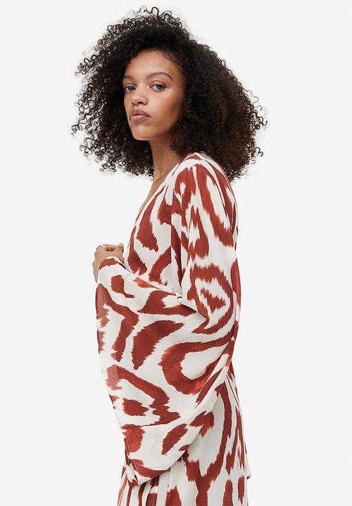 H&M - Long wrap dress - cream & brown patterned