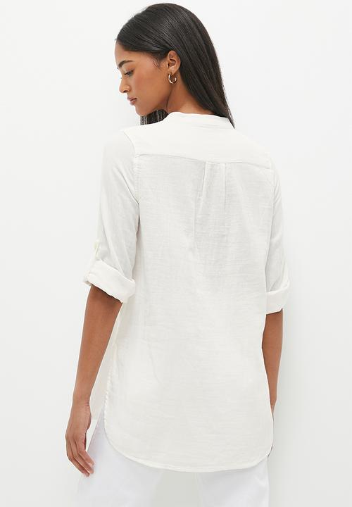 dailyfriday - Cotton mandarin collar shirt - white