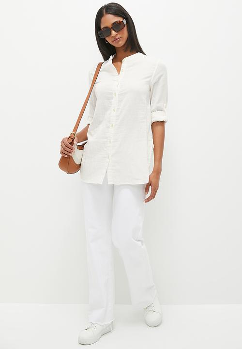 dailyfriday - Cotton mandarin collar shirt - white