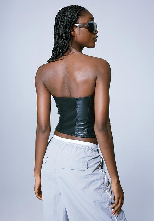 H&M - Coated corset top - black