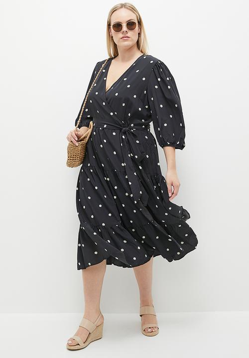 Glamorous - Plus daisy midi dress - black