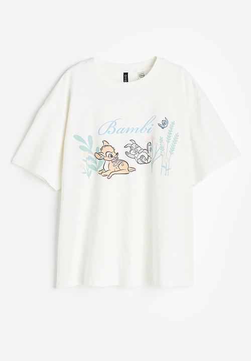 H&M - Oversized printed t-shirt - cream bambi