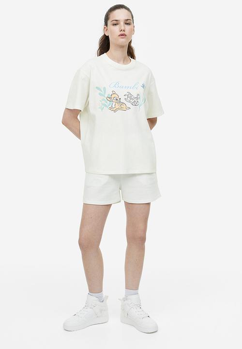 H&M - Oversized printed t-shirt - cream bambi