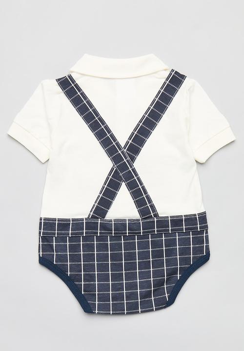 Pop Candy - Baby plaid romper - navy & white