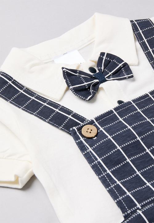 Pop Candy - Baby plaid romper - navy & white