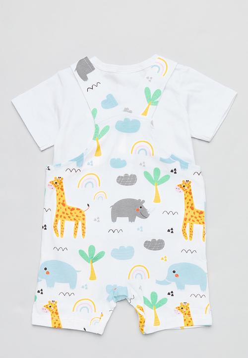 Pop Candy - Baby printed romper tee set - white