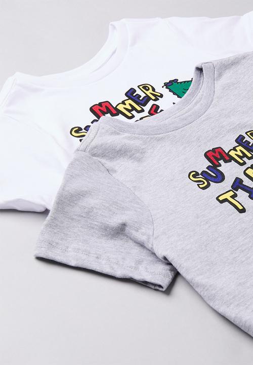 Pop Candy - 2 Pack printed tee - white & grey