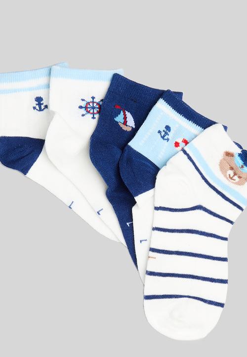 Pop Candy - 5 Pack socks - white & blue