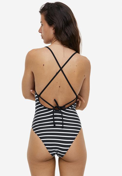 H&M - High leg swimsuit - black/striped