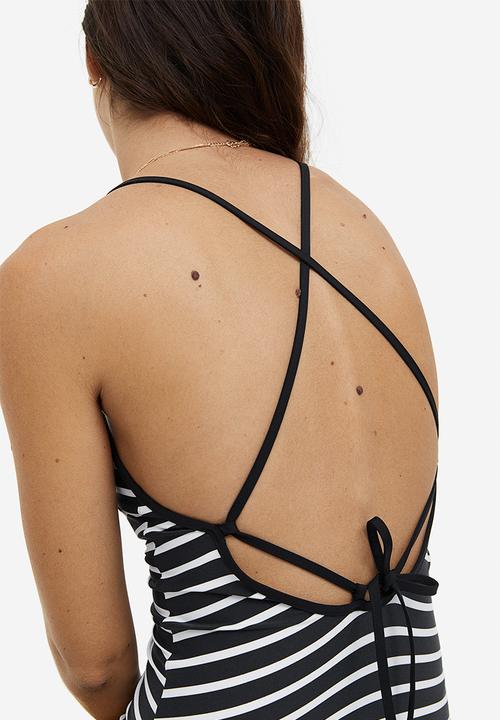 H&M - High leg swimsuit - black/striped