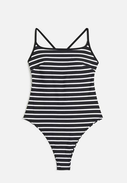 H&M - High leg swimsuit - black/striped