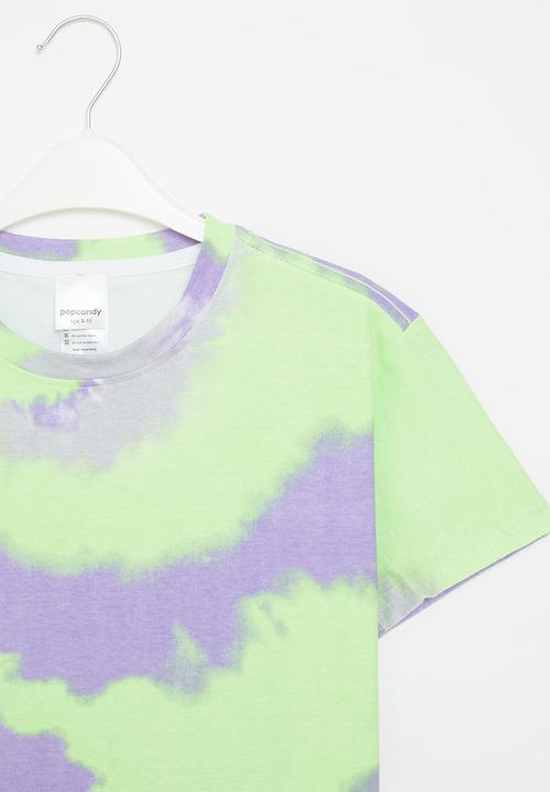 Pop Candy - Tie dye crew tee - green & purple