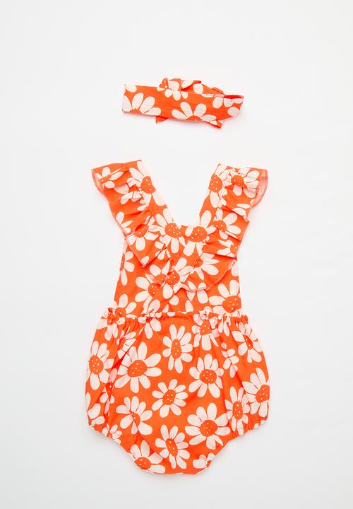 Pop Candy - Printed romper  & headband set - orange