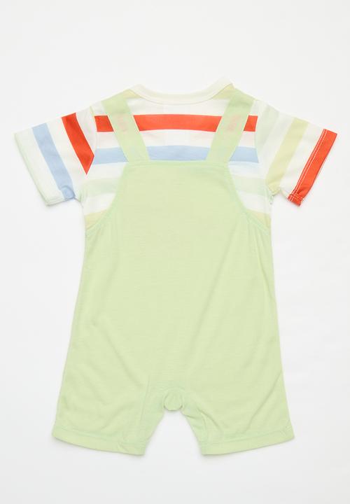 Pop Candy - Baby striped romper tee set - green