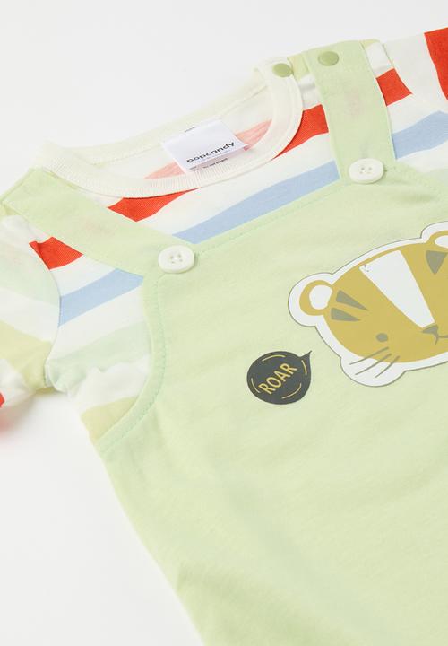 Pop Candy - Baby striped romper tee set - green