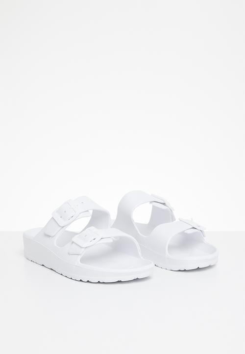 Pop Candy - Twin buckle strap slides - white