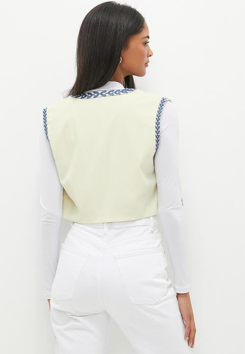 dailyfriday - Embroidery waistcoat - ecru & blue