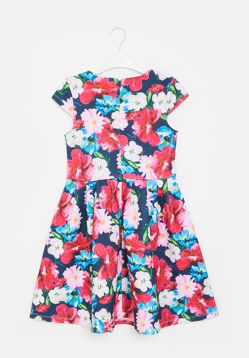 GUESS - Stretch scuba short sleeve dress - passion flower print